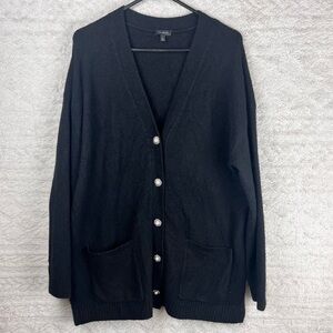 Talbots Wool Alpaca Black Sweater Cardigan Women's Pearl Rhinestone Button XL
